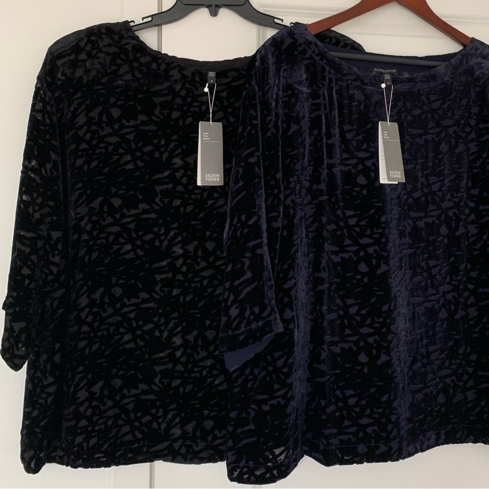 Eileen Fisher ELEGANT BLACK BURNOUT VELVET VINES BLOUSE size 1X